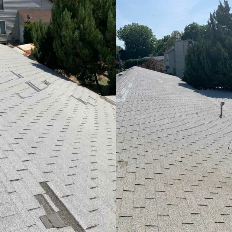 before and after image of roofmaxx treatment RoofMaxx Tri-Cities